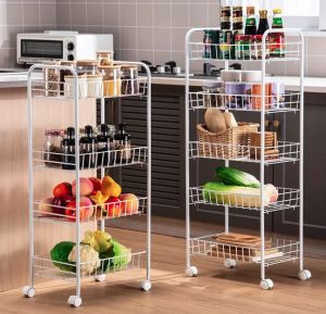 [SG Seller] Wheeled Trolley Storage Rack Bedroom Sorting Snack Storage Rack Kitchen Storage Rack Floor Multi-layer Vegetable Basket Rack 5 Levels - Stock in SG