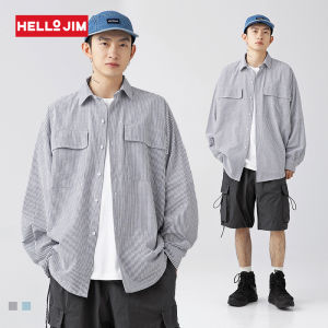 HELLO JIM stripe Long sleeved shirt For Men 2023 New Style Loose shirt Couple Korean Oversize shirt  K1749