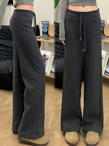 กางเกงขายาวทรงหลวมสีเทาเข้มสำหรับผู้หญิง กางเกงขายาวทรงหลวมสำหรับฤดูใบไม้ผลิและฤดูใบไม้ร่วง ทรงหลวมขนาดใหญ่ กางเกงขายาวทรงหลวมแบบลำลอง