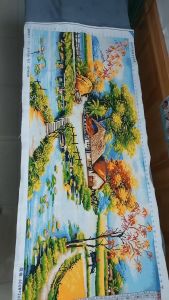 THÊU SẴN Tranh thêu chữ thập Phong cảnh làng quê việt nam  EDB294 150*70cm thêu kín