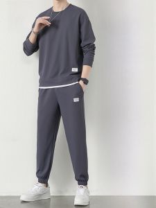 ROMON | Lomond Mens Sweatshirt Set Spring New Loose Trendy Casual Running Sports Top Two-Piece Set Polyester Cotton Blend Long Sleeve