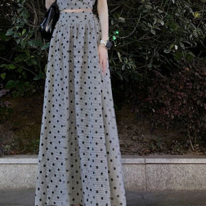 French Style Gray Polka Dot Tight Waist V-neck Best Selling Half-Length Dress Stylish Niche Womens Summer Temperament Long Dress