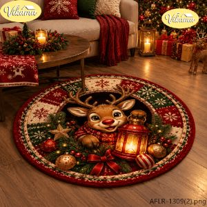 VIKAMA Cute Cartoon Christmas Reindeer Rug—Soft Absorbent Round Living Room Rug or Bedroom Bedside Rug Home Decor