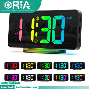 ORIA Loud Alarm Clock for Bedroom Heavy Sleepers Adults Teens Kids Small Bedside Digital Clock with Dynamic RGB Light LED Display USB Charger