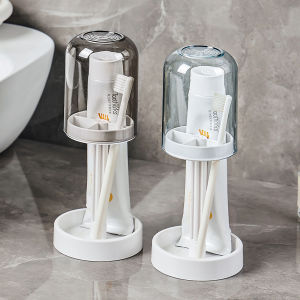 Toothbrush Holder With Dust Cover Drainage Design Plastic Multifunctional Bathroom Organizer For Cups Home Essentials 