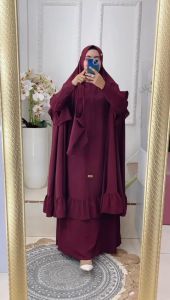 AJE ZAS - Gamis Set Hijab Syari Jumbo Polos Ped Soft Antem Kode-AMONI Free Cadar Bandana Bahan Crinkle Airflow Muslim Wanita Umroh Haji Jubah