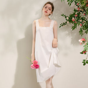 XEXZ | Pure Cotton Embroidered Womens Nightgown Summer New Style Sweet Home Clothes Square Collar Mid-Length Dress Sleepwear