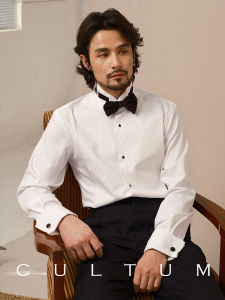 เสื้อเชิ้ตคอพีกสไตล์ฝรั่งเศส CULTUM ONE DAY สำหรับผู้ชาย งานเลี้ยง งานแต่งงาน ทรงปกติ แขนยาว ผ้าไนลอนผสมฟาง