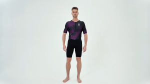 Santic Mens Triathlon Suit Quick Dry Cycling Skinsuit Breathable Short Sleeve Tri Suit with Padded Reflective Pockets for Swim Bike Run KM26C03030