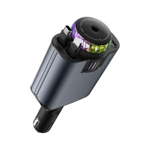 45W Retractable Car Charger with Starry Light Aromatherapy Diffuser Built-in Lightning USB-C Cable Type-C Fast Charging Adapter