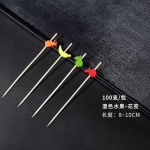 Disposable Food Grade Bamboo Fruit Forks Set Creative Design for Eating Watermelon And Other Fruits Storage Canister Included