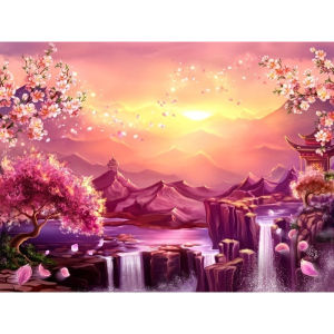 500/1000/1200/2000PCS Jigsaw Puzzle Japanese Sakura Cherry Blossoms Mountain Waterfall Pagoda Sunrise Scenery For Adults Decor
