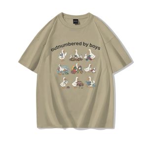Sanrio | Funny Duck Mom T-shirts "Outnumbered By Women" Mom Life Womens T-Shirt Funny Mom Casual Tee 100% Cotton Short Sleeve Tee Top