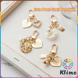 KLIMO Cute Pearl Shell Keychain For Girl Creative Small Gifts Ins Metal Jewelry Pearl Pendant Ladies Fashion Accessories