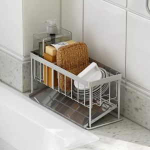 BIRR 304 Stainless Steel Sponge Soap Rag Cloth Drain Rack Automatic Drainage Kitchen Sink Storage Organizer Adjustable Grid