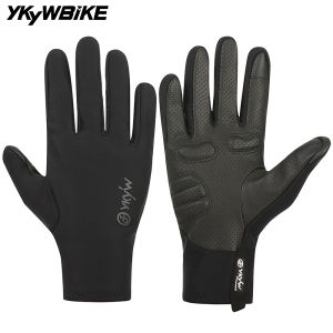 YKYWBIKE Cycling Gloves Full Finger 0-15°C Waterproof Winter Warmth Fleece Shock-absorbing Touch Screen Road Bike Gloves MTB
