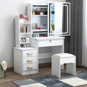 Dressing Table with Sliding Mirror and Lock Modern Minimalist