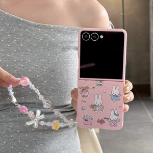 เคสโทรศัพท์มือถือ Miffy Rabbit Pink Foldable Screen Magnetic Absorption สำหรับ Samsung ZFlip7 ZFlip6 ZFlip4 ป้องกันการตกหล่น ดีไซน์น่ารัก