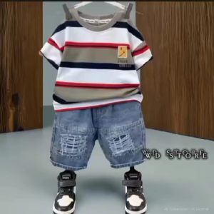 SETELAN BAJU ANAK LAKI-LAKI USIA 1-5 TAHUN TERBARU DENGAN KAOS MOTIF SALUR STRIPE WARNA KOMBINASI BAGUS KEREN DAN TERMURAH