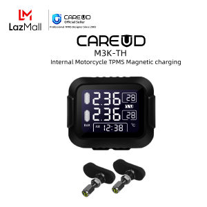 CAREUD ระบบการตรวจสอบแรงดันยางรถยนต์ไร้สายทีพีเอ็มเอสรถจักรยานยนต์ M3K-TH มีจอ LCD ดิจิตอลสองติดตั้งได้ง่ายเซ็นเซอร์ภายในสีดำ