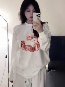 Cute American Style Long Sleeve Cotton T-Shirt Womens Loose Basic Spring Autumn Base Shirt Pure Cotton Student INS Top