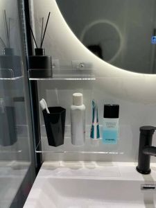 Acrylic Bathroom Organizer Shelf Clear U-Shaped Kitchen Room Cosmetic Storage Rack Wall-Mounted No-Drilling Required