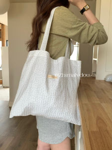 Korean Style White Dot Canvas Bag Soft Texture Vertical Square Shape Medium Size Exposure Closing Work Clothing Applicable