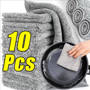 10 ชิ้น ผ้าเช็ดจานเส้นใยถ่านไม้ไผ่ / ผ้าเช็ดจานครัวพรีเมียม / ผ้าไมโครไฟเบอร์สำหรับทำความสะอาดที่ดูดซับน้ำได้ดี ผ้าเช็ดทำความสะอาดแบบหนาเคลือบน้ำมันไม่ติด