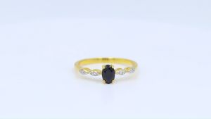 Happy Jewelry แหวนพลอยแหวนนิล Black Spinel แหวนเพชร แหวนทองเพชรแท้ ทองแท้ 37.5% PL115
