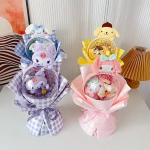 (CÓ SẴN - Tặng TÚI + ĐÈN LED) Bó Hoa Gấu Bông CÀI GẤU Dạng Bóng Mica Trong Suốt Gấu Dâu Kuromi Cinnamoroll HotTrend