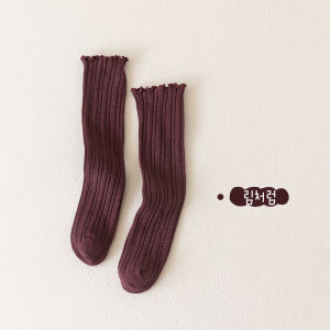 Girl Socks Spring and Autumn Pure Cotton Kids Wooden Ear Bunching Socks Korean Style Retro Pure Color Baby Girl Tube Socks