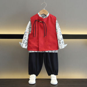 New Chinese Style Boys Tang Suit High-End Renovated Version Spring Autumn Childrens National Learning Uniform Cotton Blend Fabric