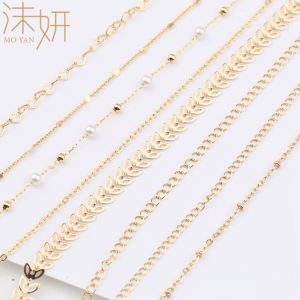 Maintains Color KC Gold O-Shaped Chain Sub Gilded Copper Plated Real Gold Tassel Necklace Bracelet Extension Chain DIY Handmade Material Chain