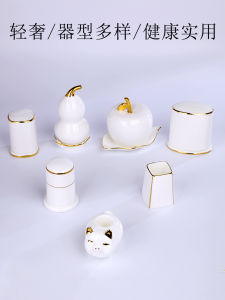 Gold Rimmed Ceramic Bone China Toothpick Holder High End Restaurant And Hotel Dental Sticks Container with Logo Customizable