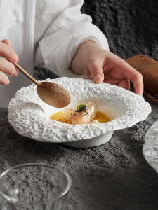 Creative Ceramic White Rock Patterned Bowl Deep Dish Salad Soup Bowl Irregular Shape European Style Home Use High Aesthetic Value