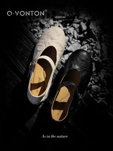 Q.VONTON | Imported Crumpled Sheepskin Mary Jane Shoes for Women Spring Summer Soft Sole