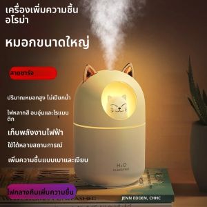 เครื่องเพิ่มความชื้นแบบพกพา 300 มล. รูปทรงแมว เครื่องกระจายกลิ่นหอมแบบ USB เงียบพิเศษ สำหรับใช้ในบ้าน ห้องนอน สำนักงาน รถยนต์ พร้อมไฟ LED และฟังก์ชั่นพ่นไอน้ำ