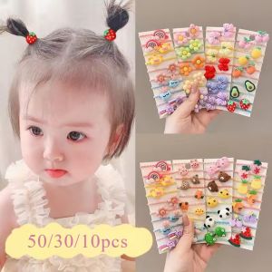 50PCS/10PCS Hair Accessories For Girl Elastic Hair Bands Cute Flowers Style Hair Ring Children Birthday Party Headdress Headwear