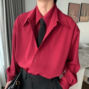 เสื้อเชิ้ตแขนยาวทรงหลวมสำหรับผู้ชายในฤดูใบไม้ร่วง Hualun Doble Layer Casual Shirt ทรงเข้ารูป ทรงลำลอง เสื้อเชิ้ตทรงเข้ารูปสำหรับผู้ชาย