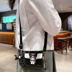for iPhone 16 15 14 13 12 Mini 11 Pro Max 6 6S 7 8 Plus X XS Max XR SE 2020 Wallet Crossbody Kuromi Kawaii Papa Cartoon Soft Phone Case