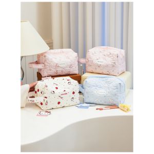 Sanrio | Cute KT Cat Print Soft Cotton Storage Bag Student Skincare Makeup Bag Waterproof Large Capacity Travel Toiletry Bag Travel St