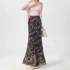 La Chapelle | Gentle Pink Floral Summer High-Waist A-Line Fish Tail Pencil Skirt