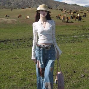 Áo ren BINKAFENNY cổ chữ V tay dài dáng ôm màu trơn