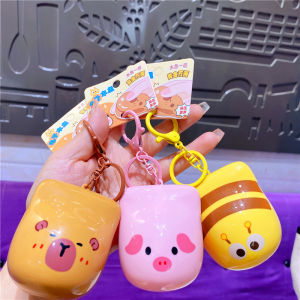 Creative Cartoon Fun Pink Pig Bee Decompression Button Electronic Sound Chinese Block Keychain Small Pendant Backpack Ornaments