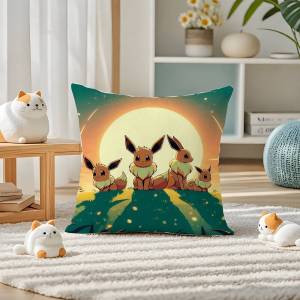 Bandai | Pokemon Pikachu Anime Plush Pillow Cover Soft Short Plush Cushion Cover For Sofa Bedroom Home Decor Gift Decoration