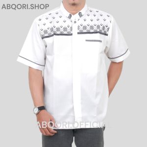 Baju Koko pria lengan pendek warna  putih tulang bahan Katun Toyobo Size M L XL XXL  Fashion Baju Koko Toyobo Bordir Lengan Pendek Putih Tulang