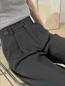 Gray High Waist Straight Leg Suit Pants Womens Small Size Autumn New Style Drapey Wide Leg Pants Hip Concealing Trousers