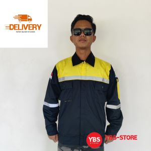 WEARPACK - BAJU KERJA WARNA HITAM KOMBINASI KUNING LENGAN PANJANG