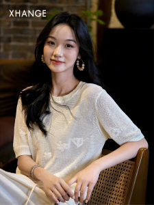 Silk Blend Short Sleeve Womens Knit Top