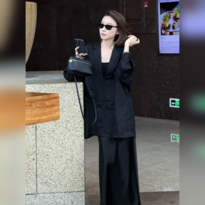 YUFUQING | Korean Style Long Sleeve Black Shirt Set Women Early Autumn New Loose Personality Halter Dress Two Piece Set Commute Simple Style